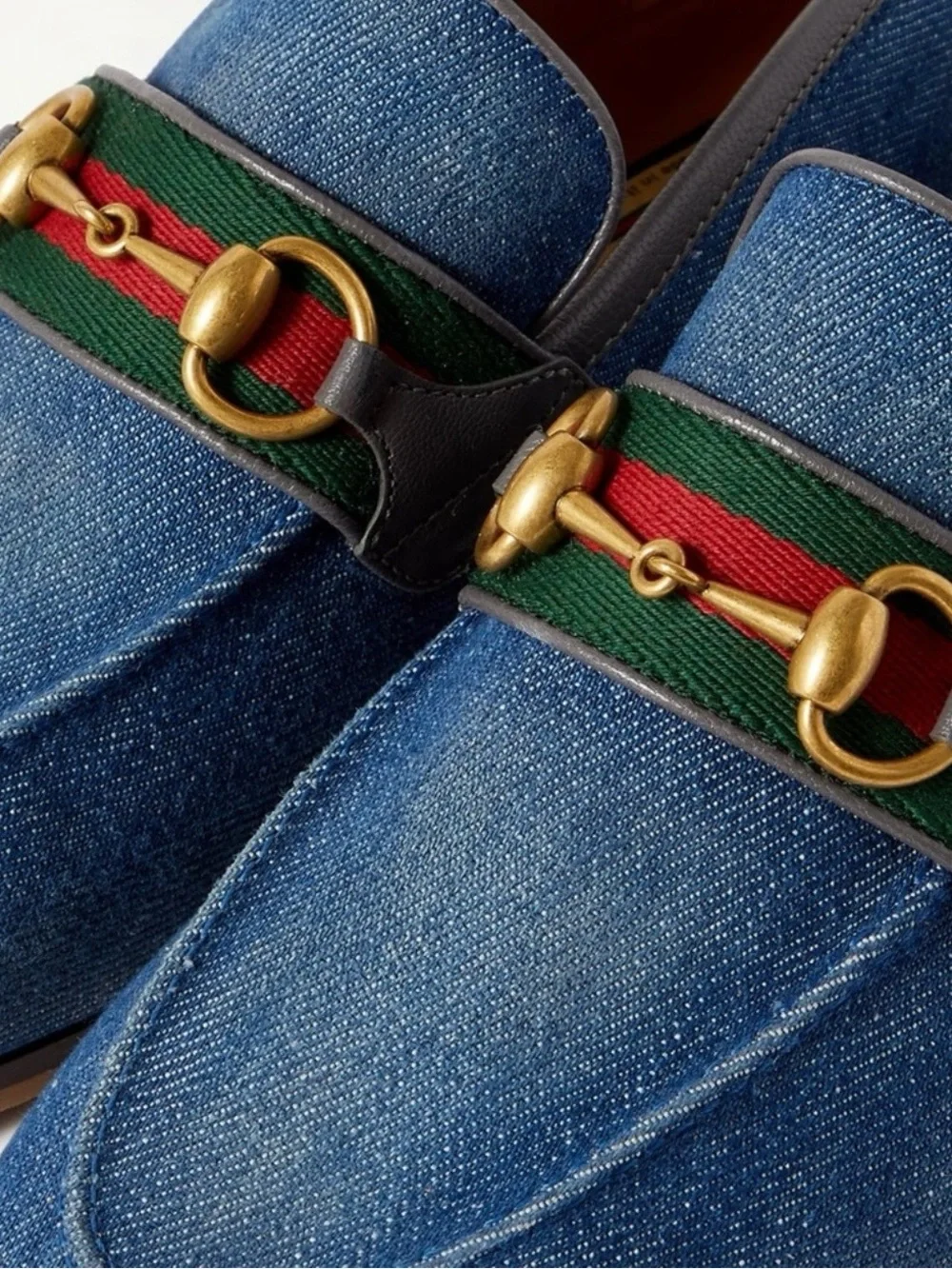 Gucci Denim Blue Horsebit Web Loafers